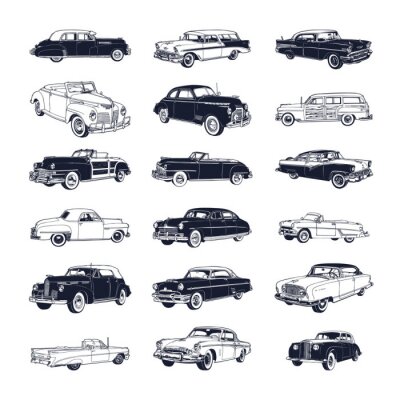 Sticker Verschiedene Modelle von Retro-Autos zweifarbige Grafiken