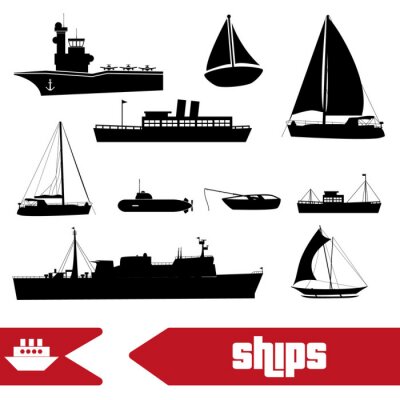 Sticker Verschiedene Transport Marine Schiffe Icons gesetzt eps10