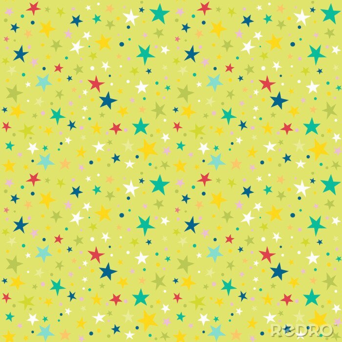Sticker Verschiedenfarbige Sterne auf grünem Hintergrund Grafik