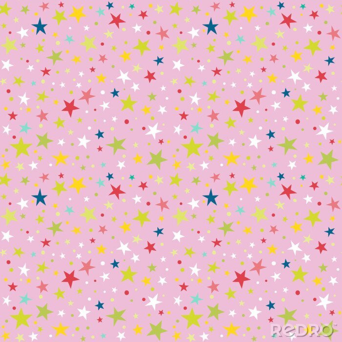 Sticker Verschiedenfarbige Sterne auf rosa Hintergrund Grafik