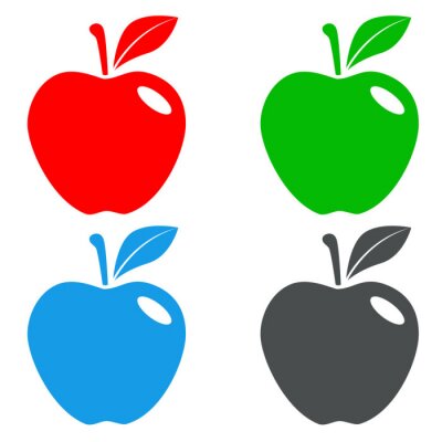 Sticker Vier verschiedenfarbige Äpfel Grafik