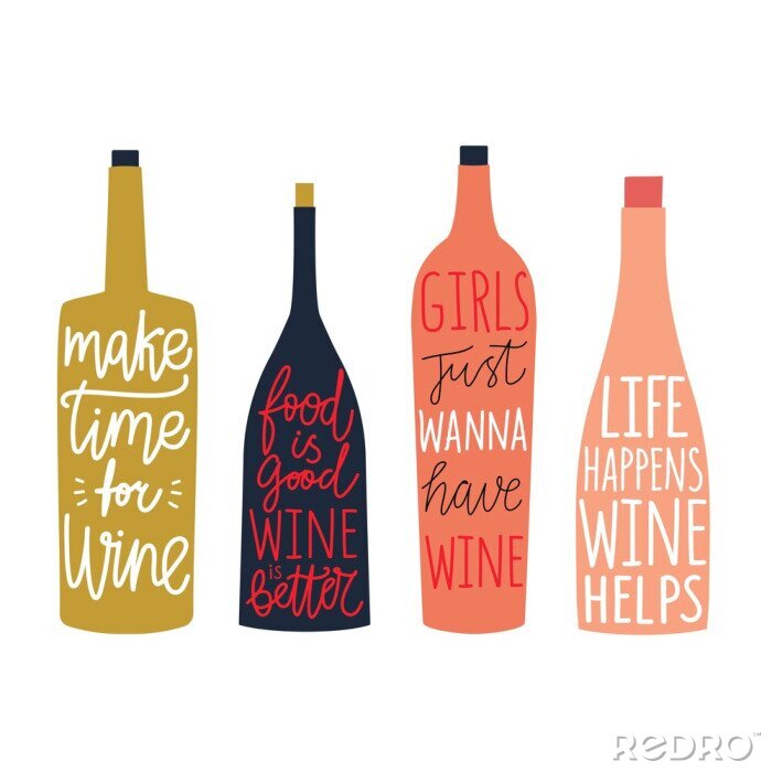 Sticker Vier Weinflaschen mit Aufschriften