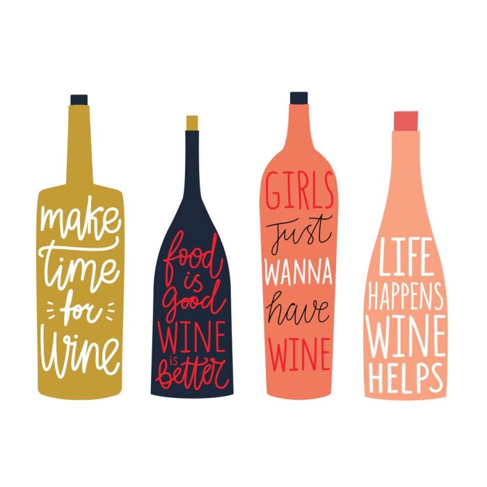 Sticker Vier Weinflaschen mit Aufschriften