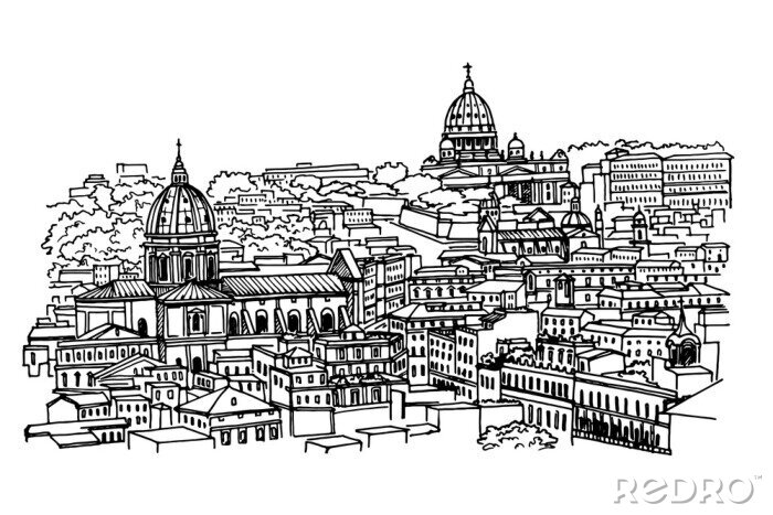 Sticker view of historic center of Rome, Italy