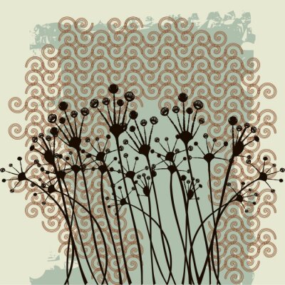 Sticker Vintage Blumen auf einer abstrakten Illustration