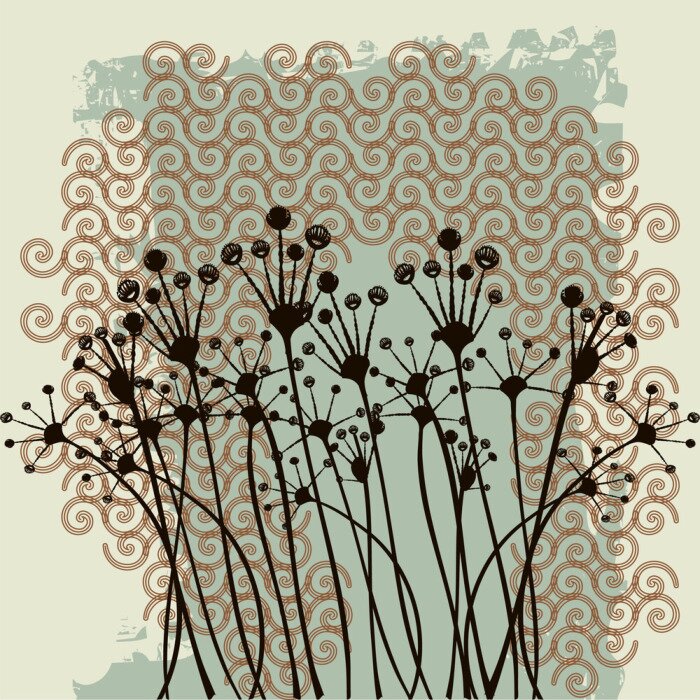 Sticker Vintage Blumen auf einer abstrakten Illustration