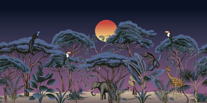 Sticker Vintage Illustration Dschungel