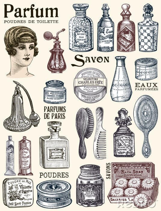 Sticker Vintage Illustration mit Kosmetik