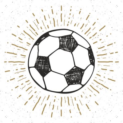 Sticker Vintage-Label, Hand gezeichnet Fußball, Fußball-Skizze, Grunge texturierte Retro-Abzeichen, Typografie Design T-Shirt Druck, Vektor-Illustration