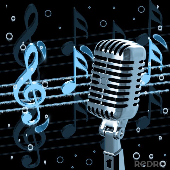 Sticker Vintage-Musik mit Mikrofon