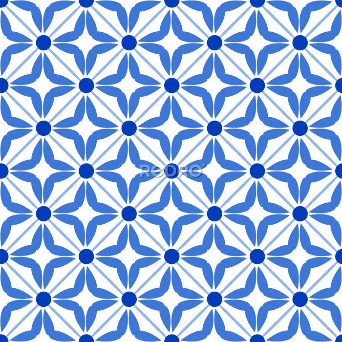 Sticker Vintage seamless pattern in Portugal style azulejo