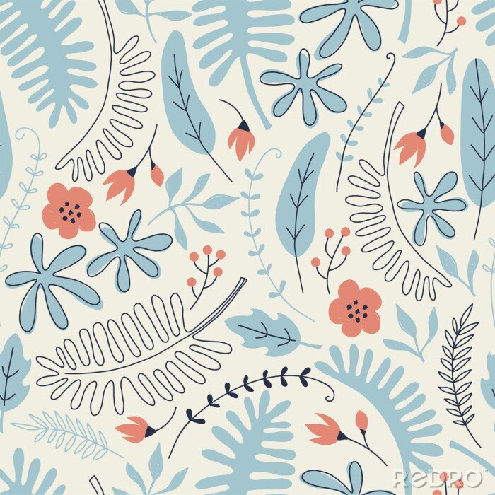 Sticker Vintage skandinavische Blumen und Blätter