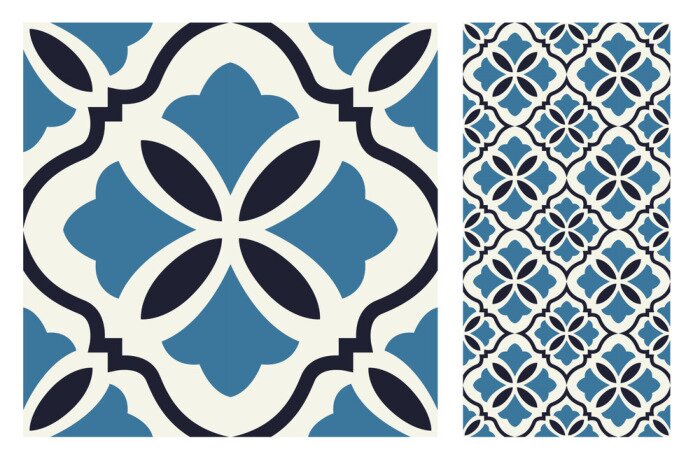Sticker vintage tiles patterns antique seamless design in Vector illustration