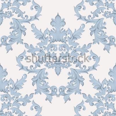 Sticker Vintager barocker Damastblumenmuster Acanthus-Kaiserart. Vektor Dekor Hintergrund. Klassische Luxusverzierung. Königliche viktorianische Beschaffenheit für Tapeten, Gewebe, Gewebe. Blaue Farbe