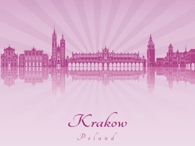 Sticker Violettes grafisches Panorama von Krakau