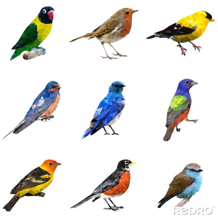 Sticker Vögel 3D auf geometrischen Illustrationen