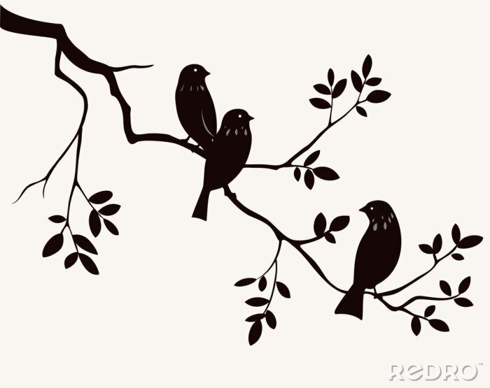 Sticker Vögel auf Zweig