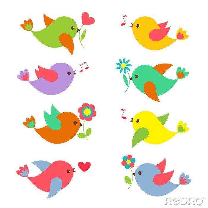 Sticker Vögel in verschiedenen Farben für Kinder