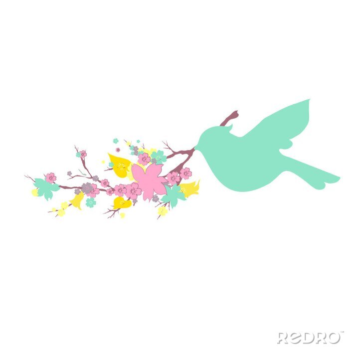 Sticker Vogel mit den Blumen im Schnabel