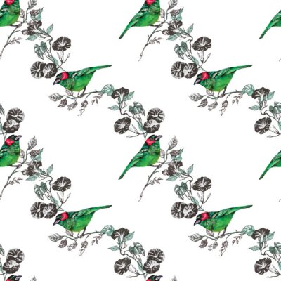 Tapete Vogel, Tropisch, Palme, Aquarell, Ananas, Muster, Tapeten, toucan