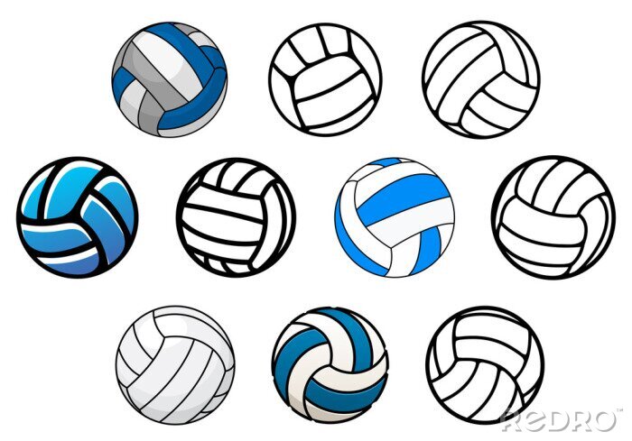 Sticker Volleyball Bälle in Umriss und Cartoon-Stil