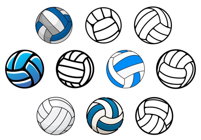 Sticker Volleyball Bälle in Umriss und Cartoon-Stil