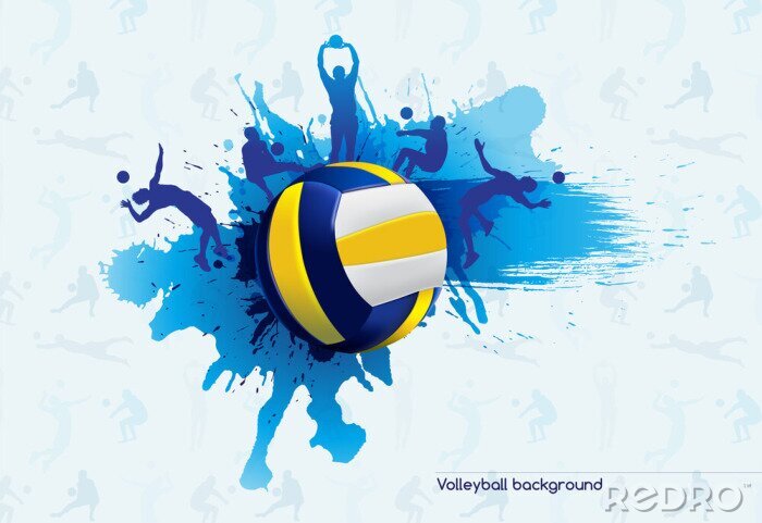 Sticker Volleyball vor dynamischem blauen Hintergrund