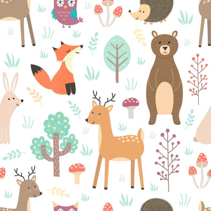 Sticker Waldtiere auf weißem Hintergrund