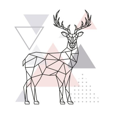Sticker Waldtiere geometrischer Hirsch und Dreiecke