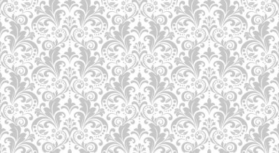 Sticker Wallpaper in the style of Baroque. Seamless vector background. White and grey floral ornament. Graphic pattern for fabric, wallpaper, packaging. Ornate Damask flower ornament.