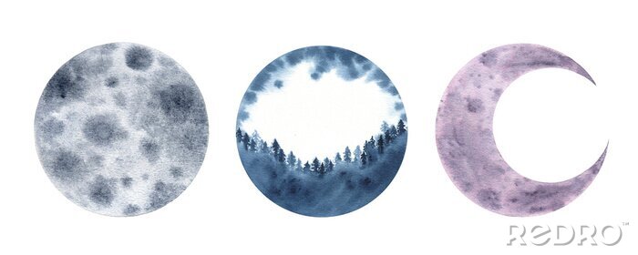 Sticker Watercolor moon crescent isolated on white background