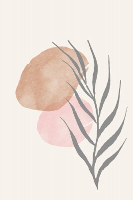 Sticker Watercolor set of abstract aesthetic forms pastel colors and leaf organic . Abstract collage backgrounds for post card and wedding invitation