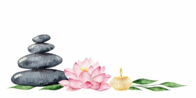 Sticker Watercolor vector Spa arrangement of cosmetic products.