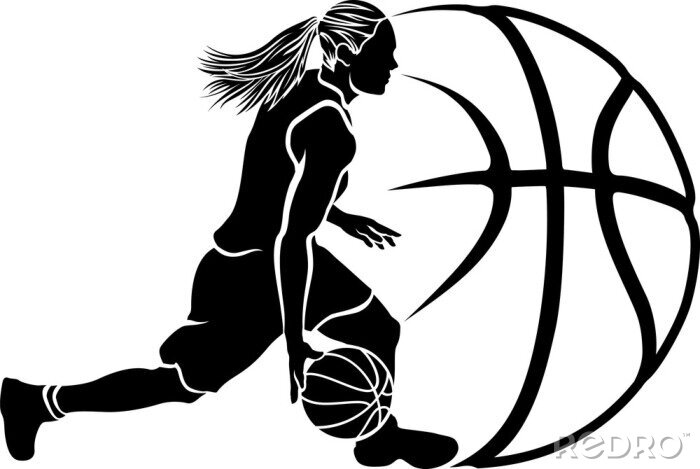 Sticker Weibliche Basketball Dribble Sihouette mit Ball