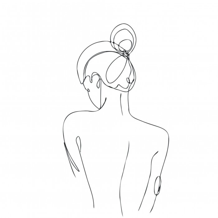 Sticker Weibliche Silhouette im kindlichen Stil Line Art