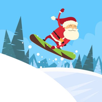Sticker Weihnachtsmann Snowboarder Sliding Down Hill