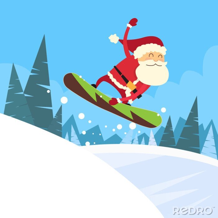 Sticker Weihnachtsmann Snowboarder Sliding Down Hill