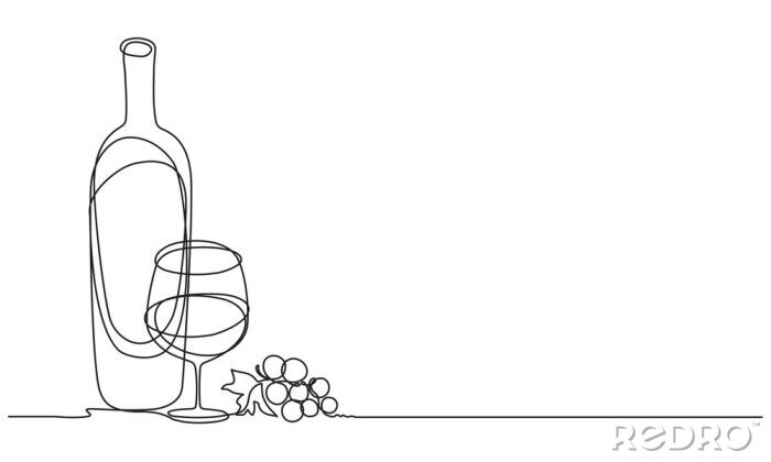 Sticker Wein und Trauben minimalistische Grafik