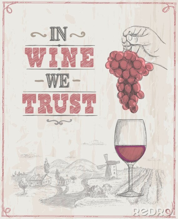 Sticker Wein und Weintrauben Grafik mit Aufschrift