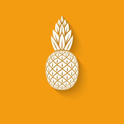 Sticker Weiße Ananas auf orangefarbenem Hintergrund
