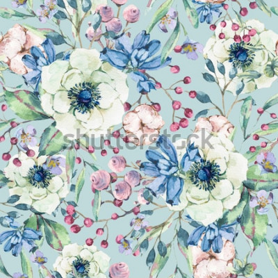 Sticker Weiße Blumen auf einem Retro-Muster