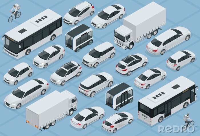 Sticker Weiße Fahrzeuge verschiedener Typen moderne Grafik
