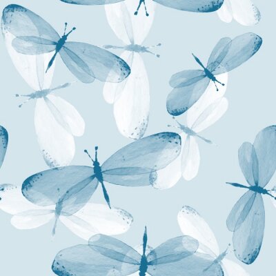 Weiße und blaue Schmetterlinge auf blauem Hintergrund