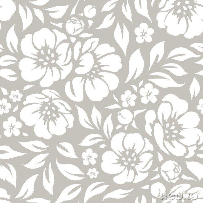 Sticker Weiße und graue Blumen im Shabby-Chic-Stil