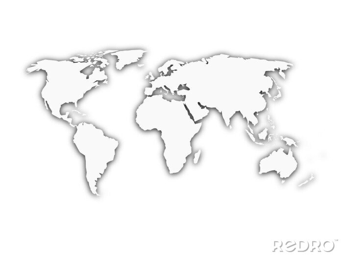Sticker Weiße Weltkarte mit Schatten Silhouette