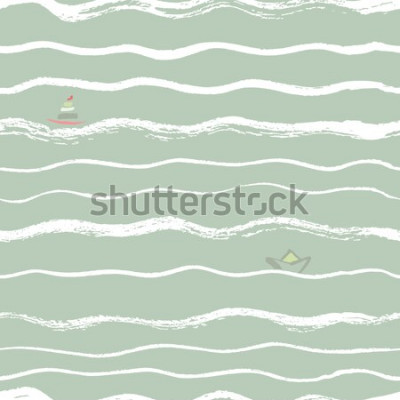 Sticker Wellen nahtlose Hintergrundbürste mit Boot in der Ferne