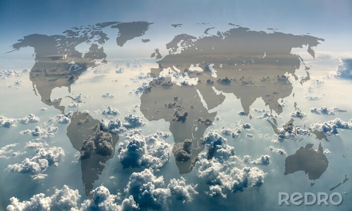 Sticker Weltkarte auf dem Hintergrund der Himmel mit Wolken.