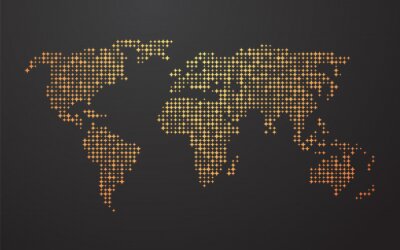 Sticker Weltkarte aus den gelb-orange Formen hergestellt