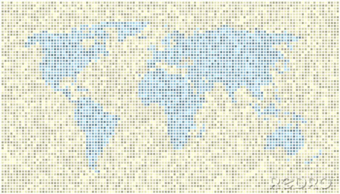 Sticker Weltkarte dots Gelb Blau-EPS-10