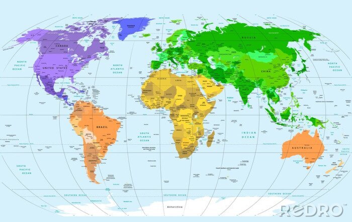 Sticker Weltkarte mit grünem Eurasien